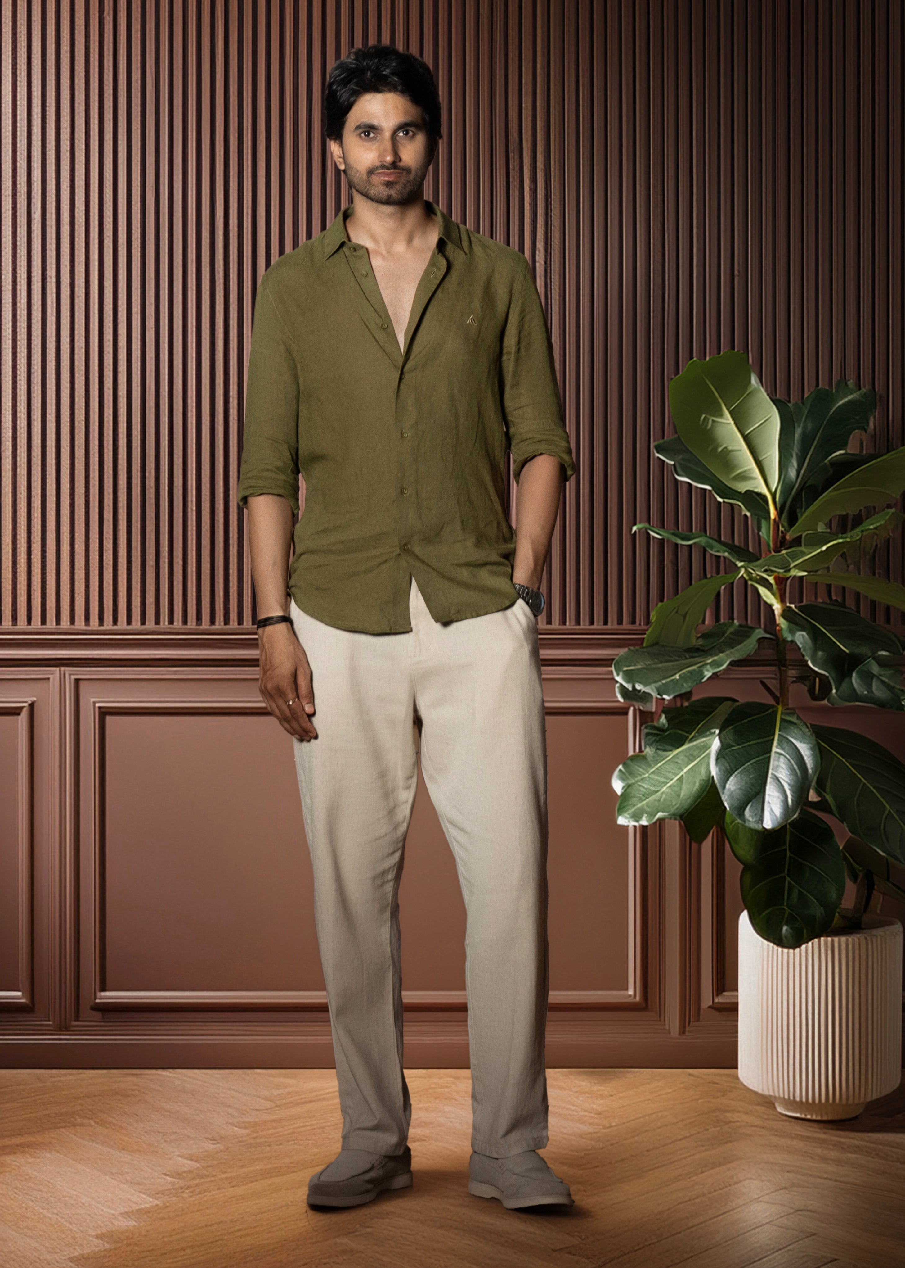 Olive Green Linen Shirt