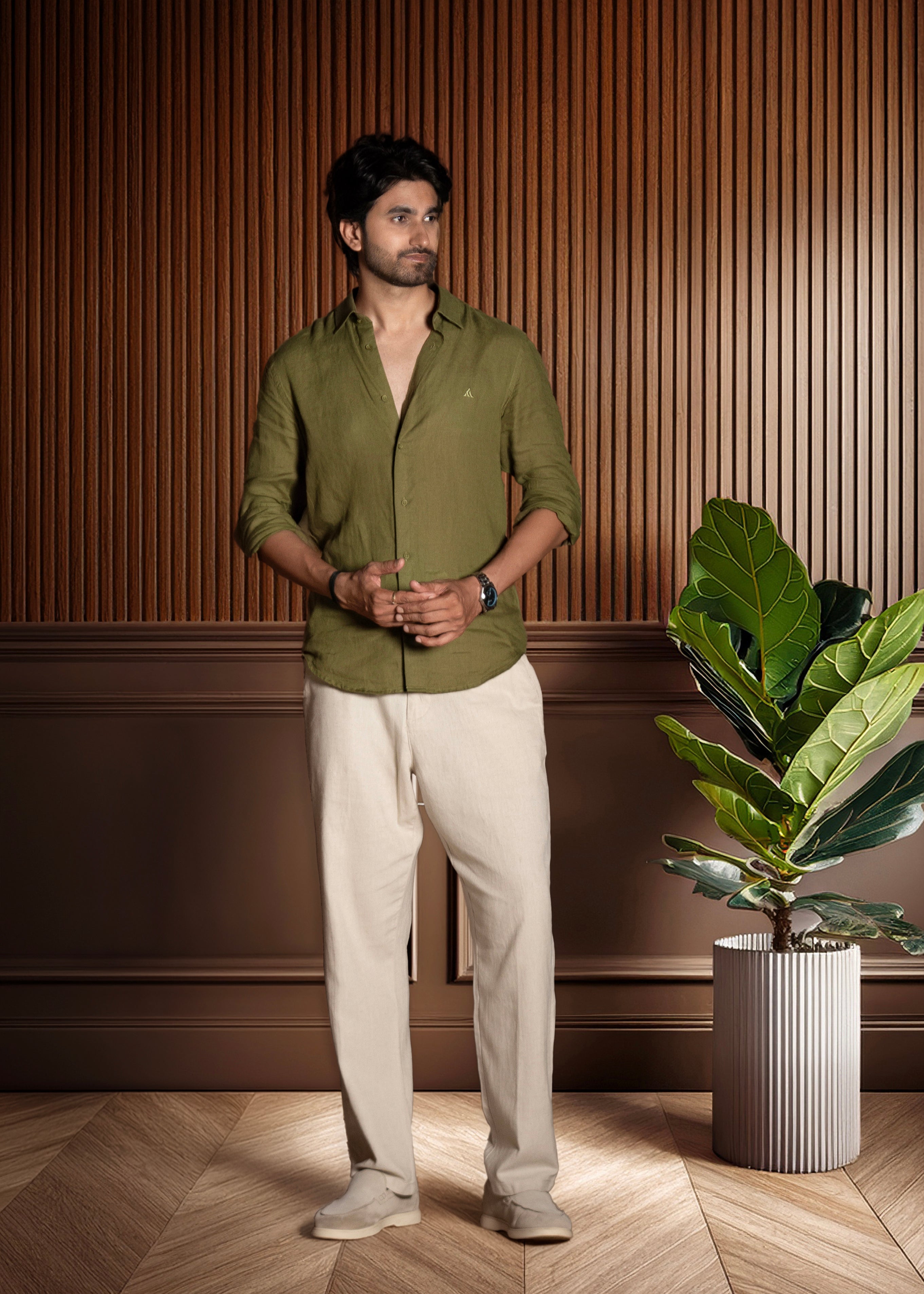 Olive Green Linen Shirt