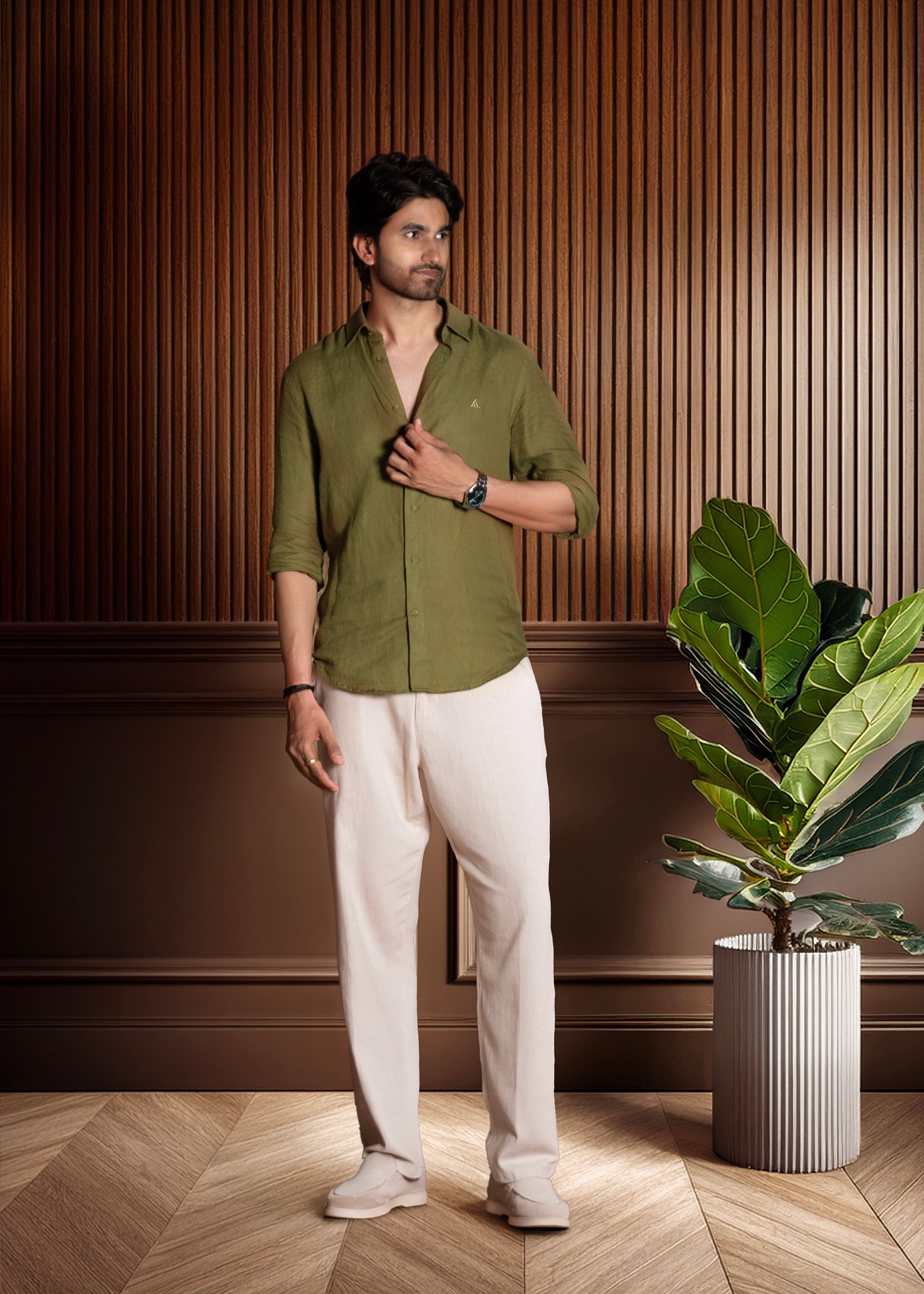 Olive Green Linen Shirt