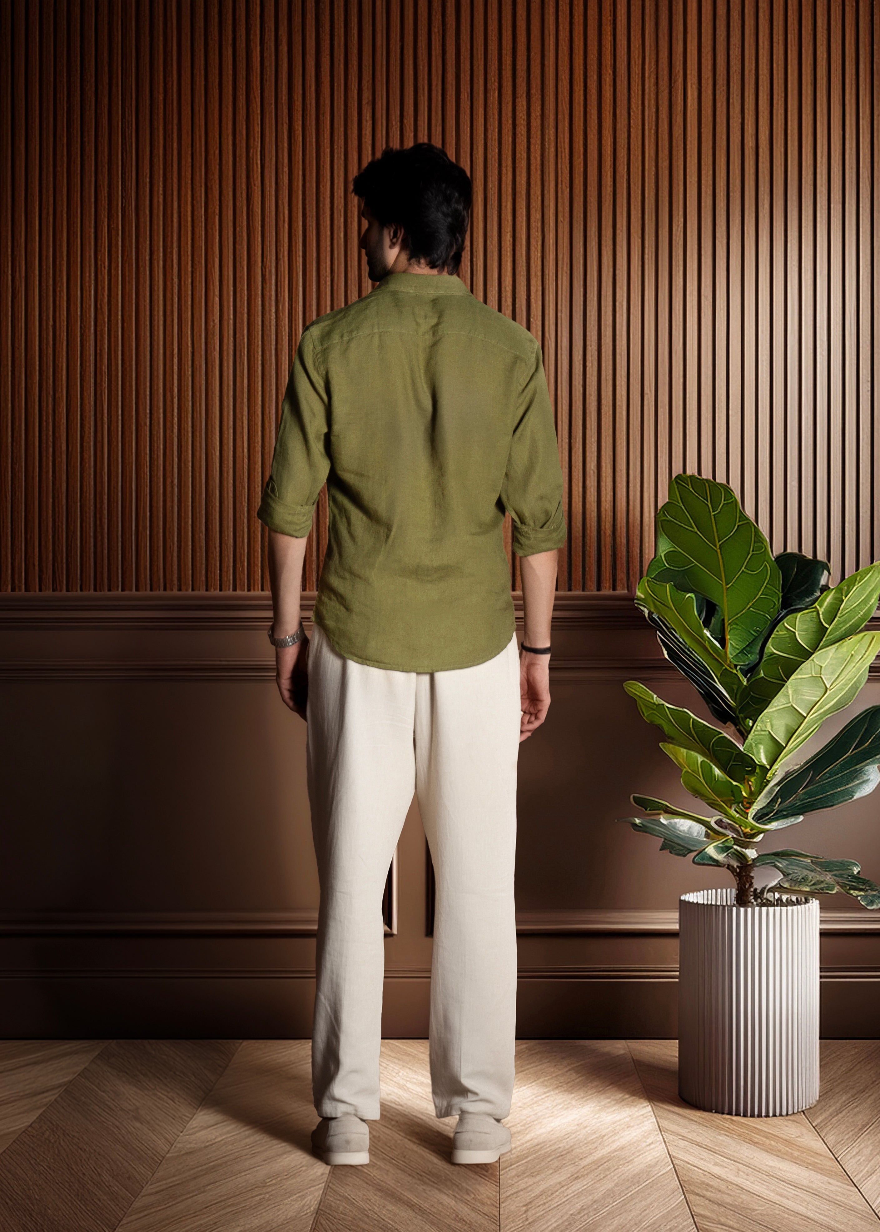 Olive Green Linen Shirt