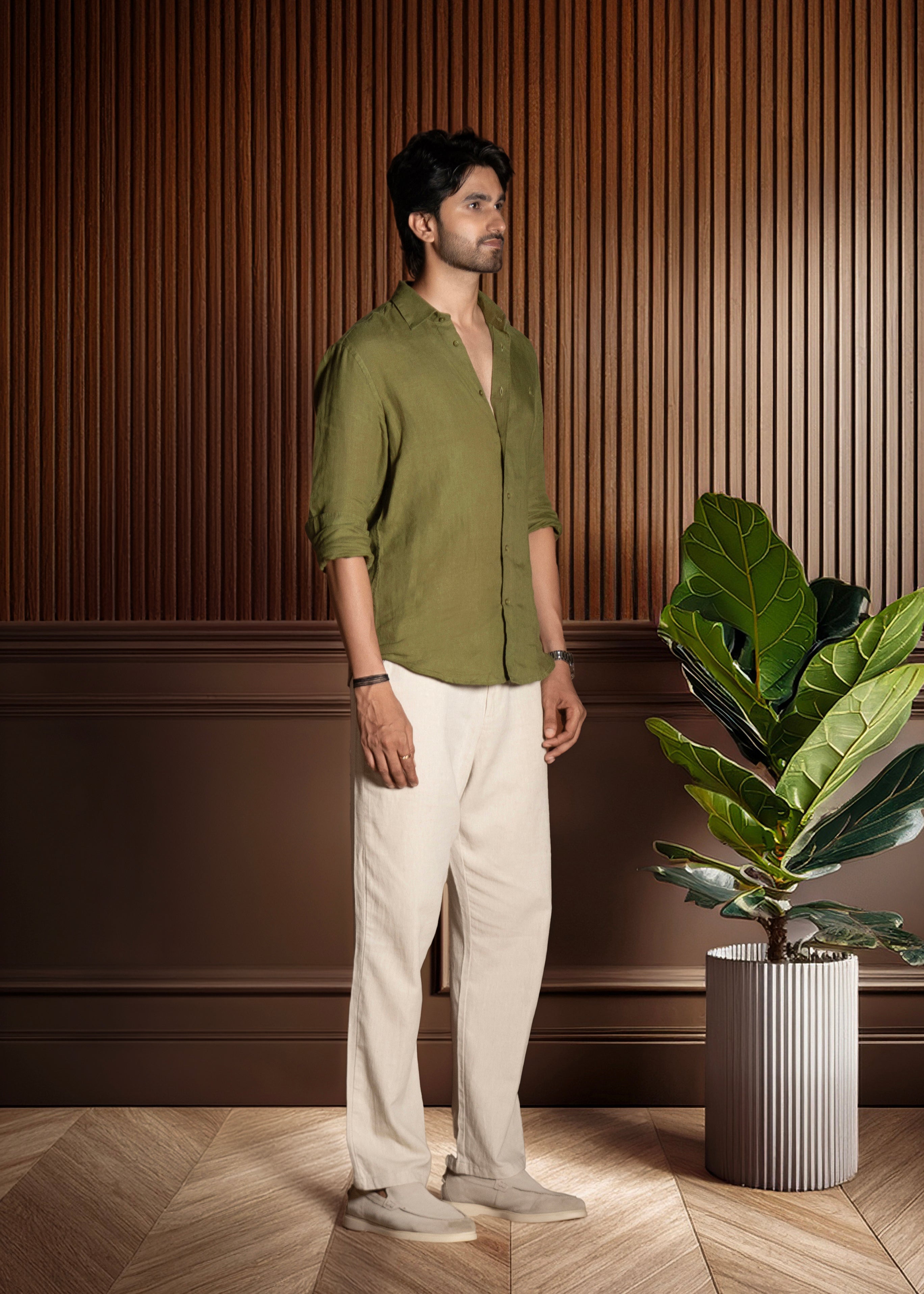 Olive Green Linen Shirt