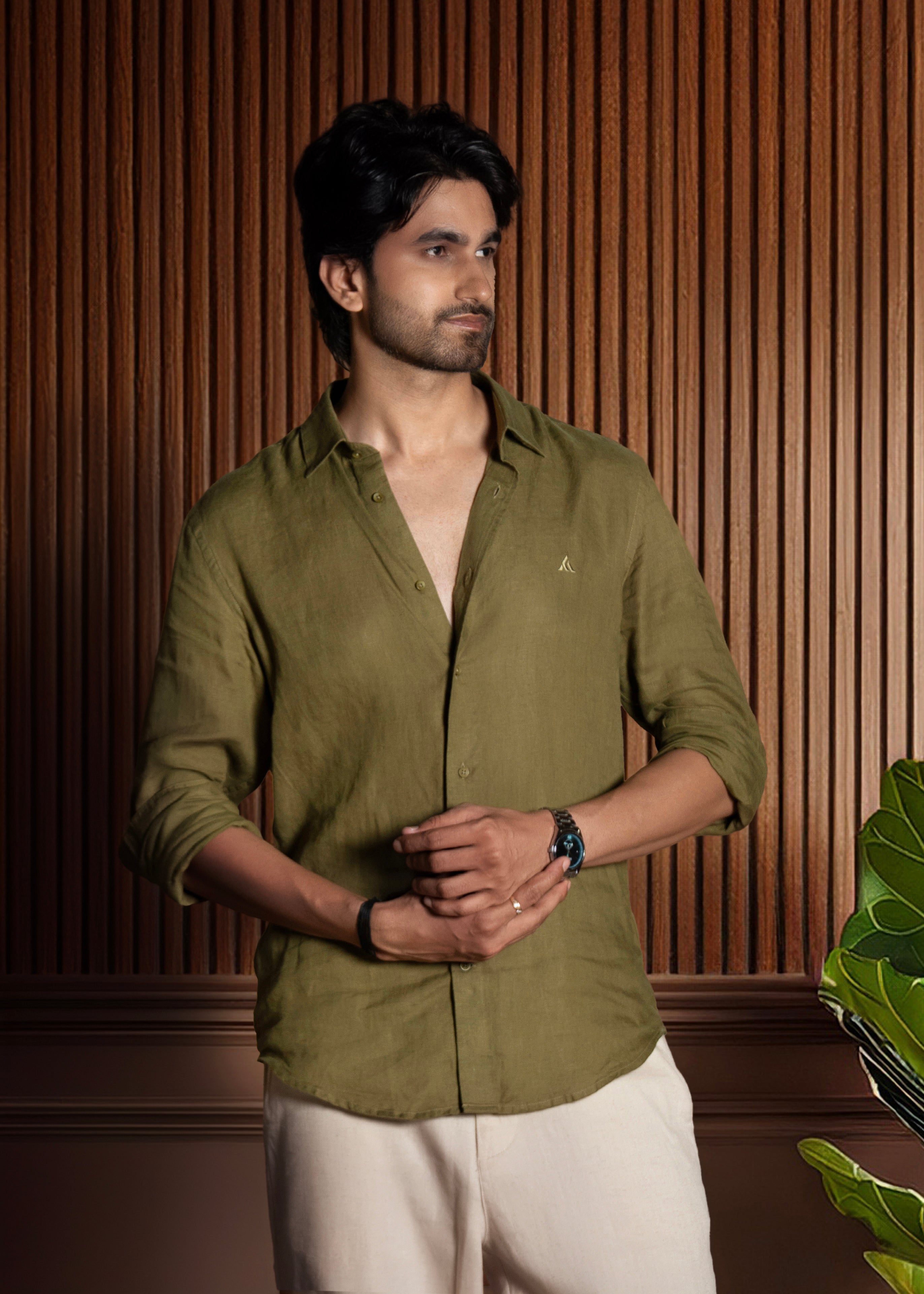 Olive Green Linen Shirt